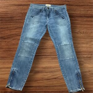 Current Elliott Womens Moto Skinny Jeans Blue Faded Ankle Zip Size 29 Made USA